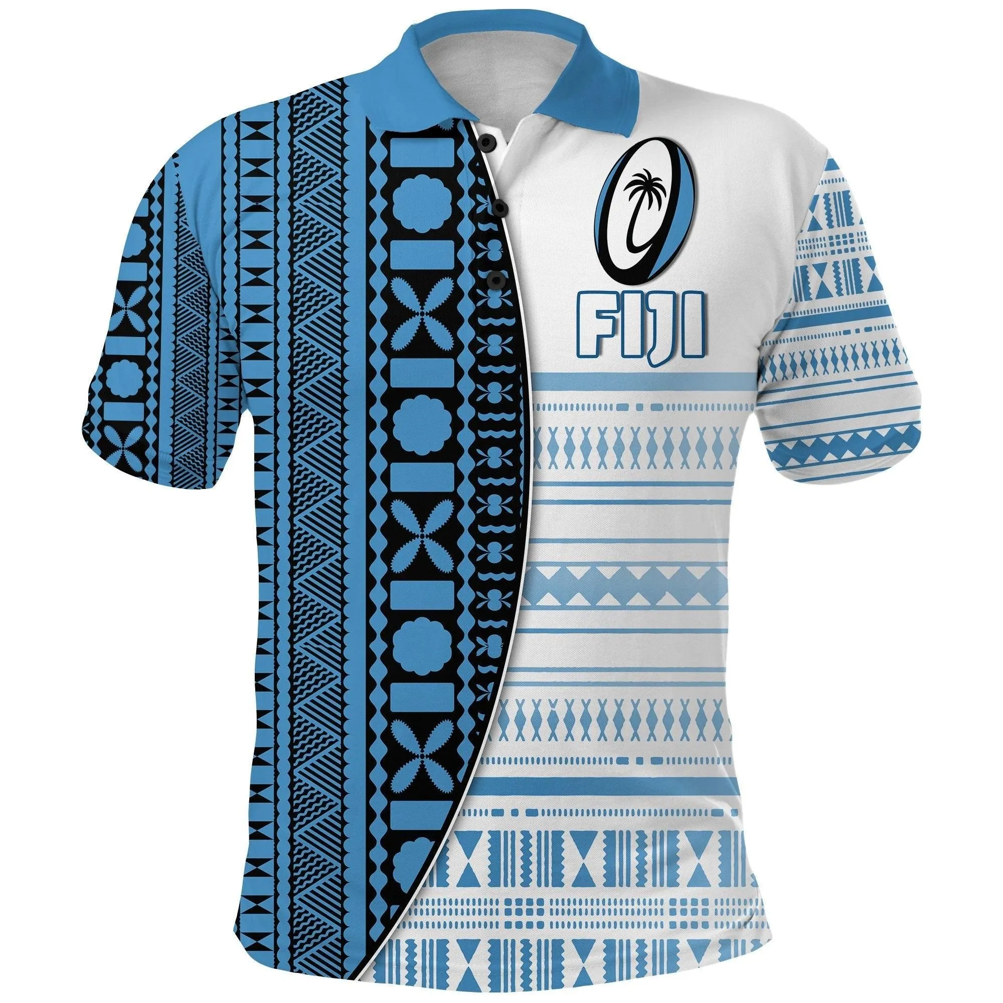 (Custom Personalised) Fiji Rugby Polo Shirt Impressive Version Blue - Custom Text and Number