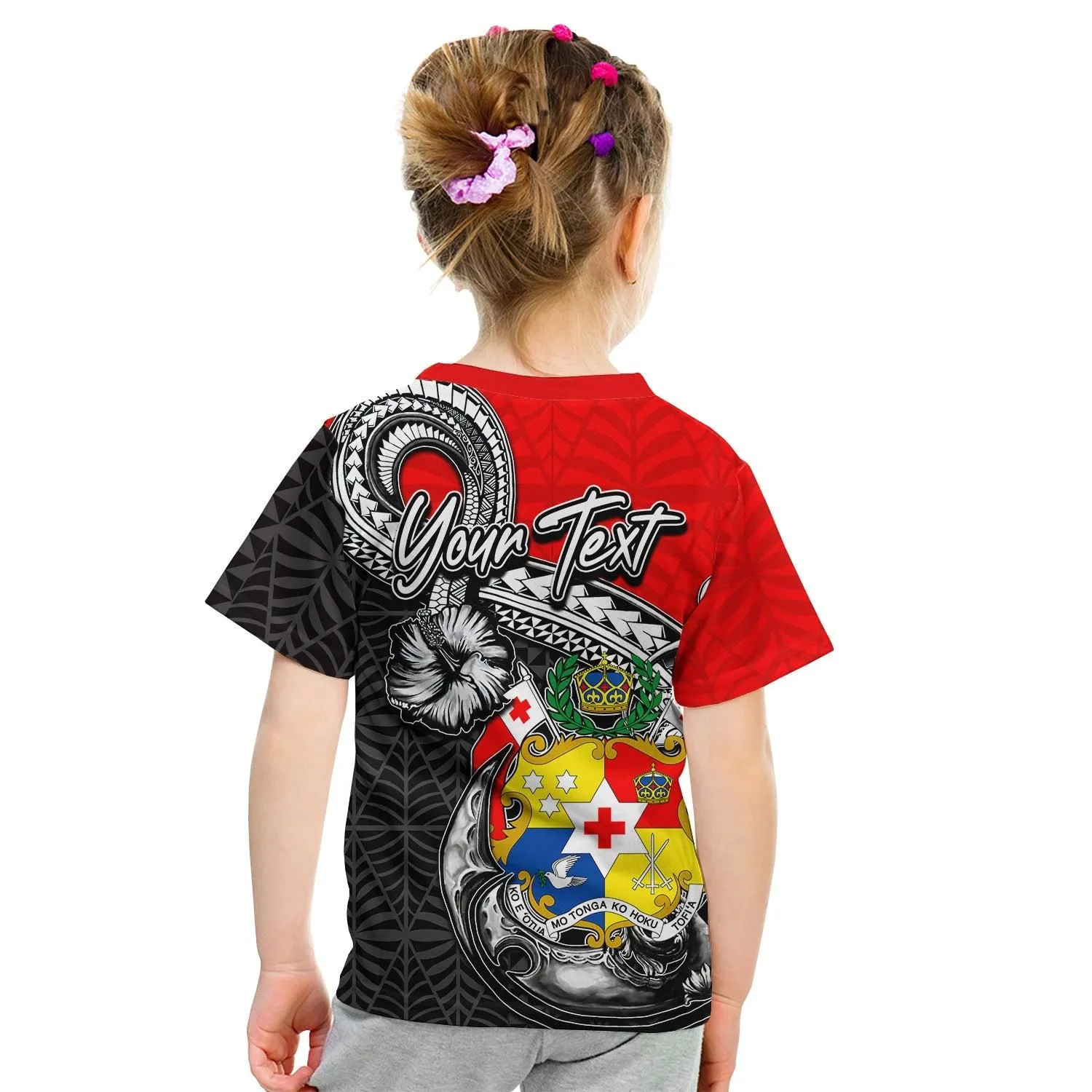 (Custom Personalised) Tonga Hook Tattoo T Shirt KID Black LT6