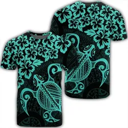 Alohawaii Tee - Hawaiian Map Turtle Hibiscus Kanaka Polynesian T-shirt Turquoise - AH - J4R