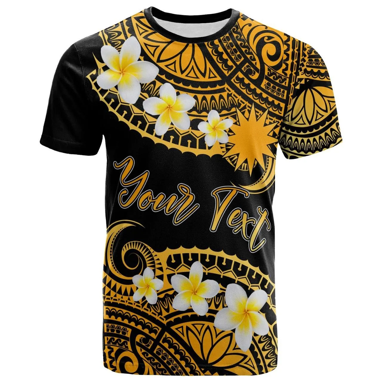 Nauru Custom Personalised T-Shirt - Plumeria Polynesian Vibe Gold
