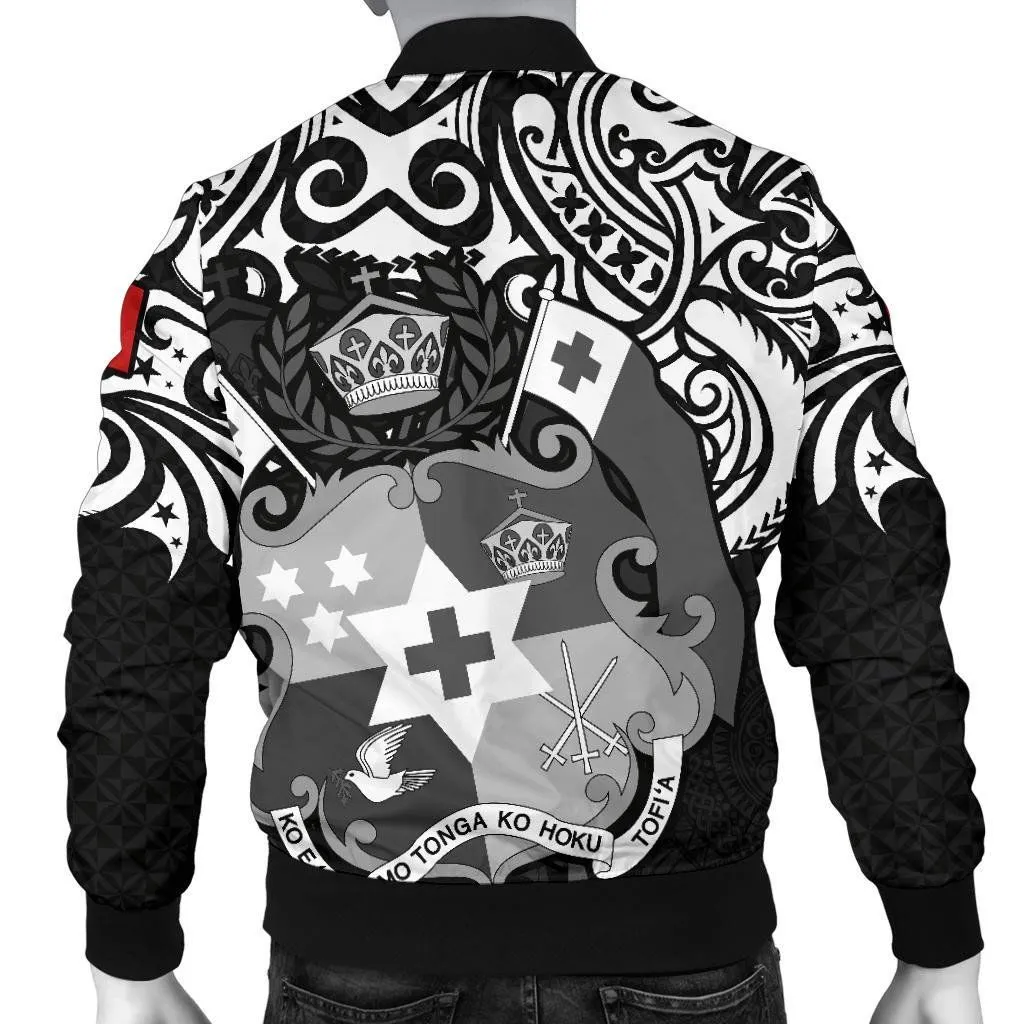 Tonga Polynesian Bomber Jacket (Men)  - Tongan Pride (White) - BN15