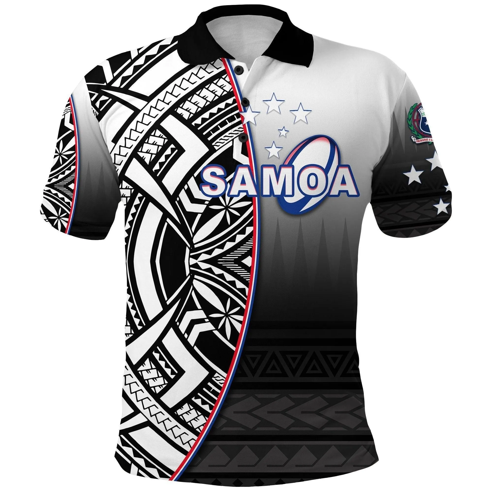 (Custom Personalised) Manu Samoa Rugby Polo Shirt Impressive Version Black - Custom Text and Number