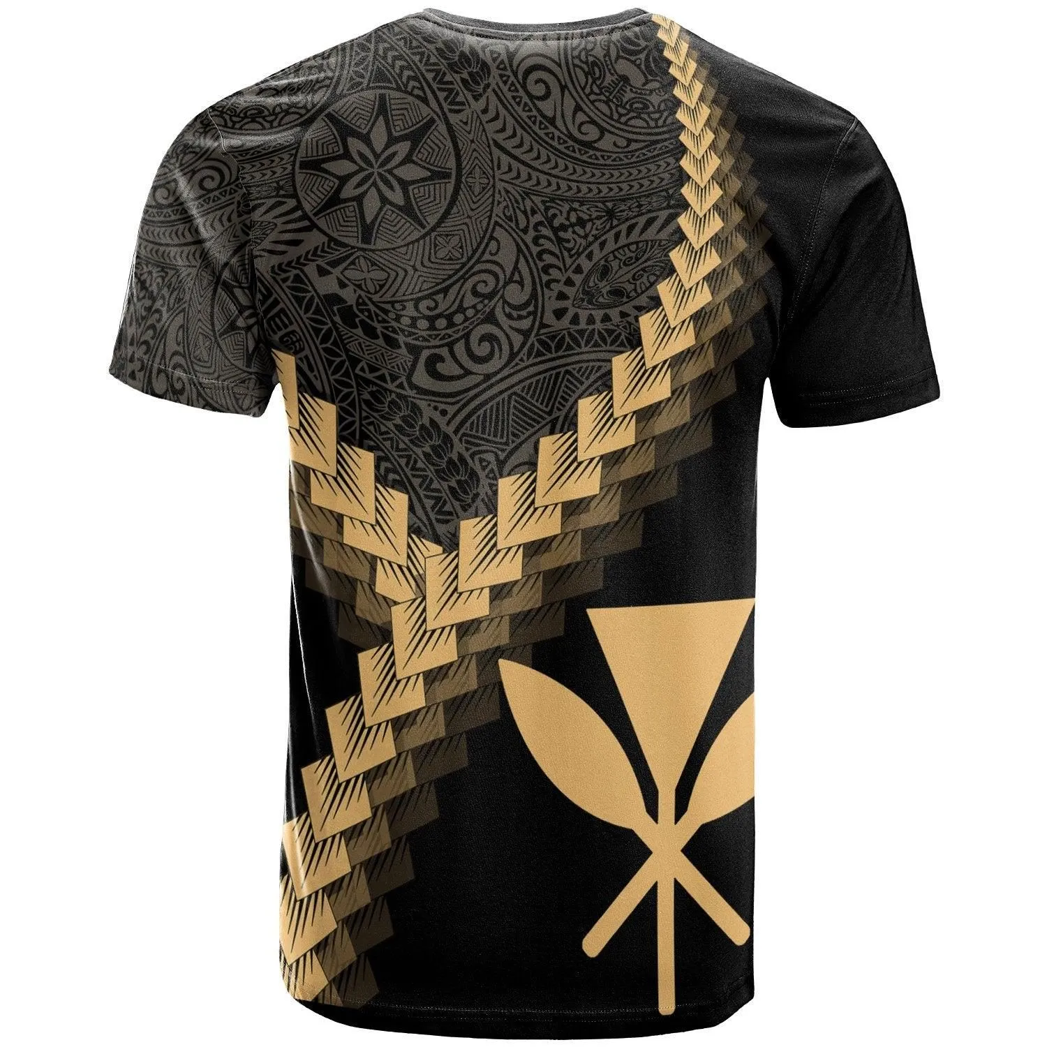 Hawaii Kanaka Maoli T-Shirt - Hawaii Kanaka Maoli Coat Of Arms With Polynesian Tattoo Gold