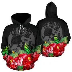 Hoodie Tonga Polynesian Black Hibiscus - Bn39