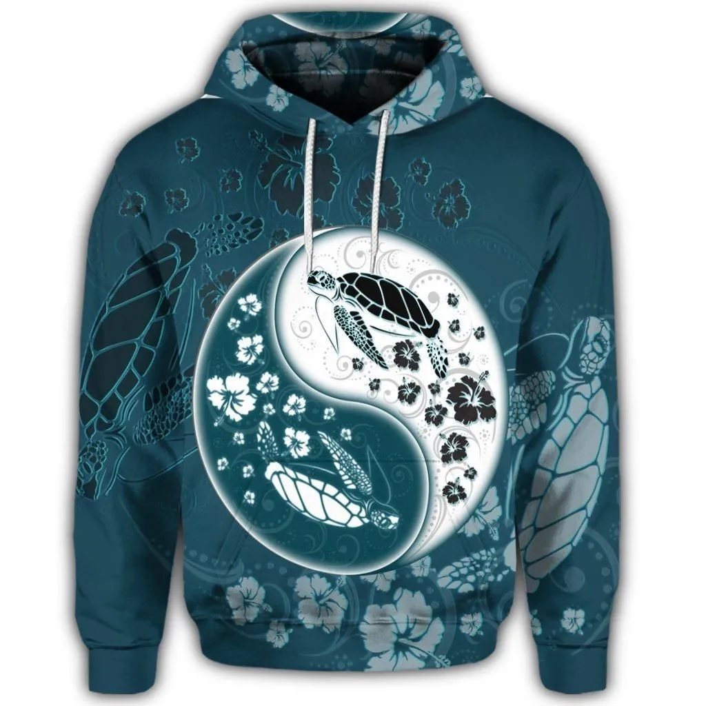 Hawaiian Hibiscus Turtle Polynesian Hoodie YinYang Style