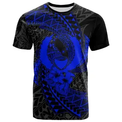 Pohnpei Micronesian T-Shirt Blue - Spiral Pattern Hibiscus