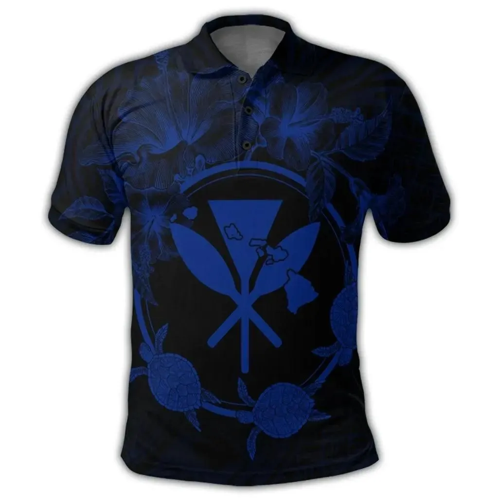 Alohawaii Shirt - Hawaii Kanaka Turtle Hibiscus Polynesian Polo Shirt - Anthea Style Blue - AH - J4R