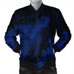 Hawaiian Hibiscus Memory Turtle Polynesian Bomber Jacket Blue