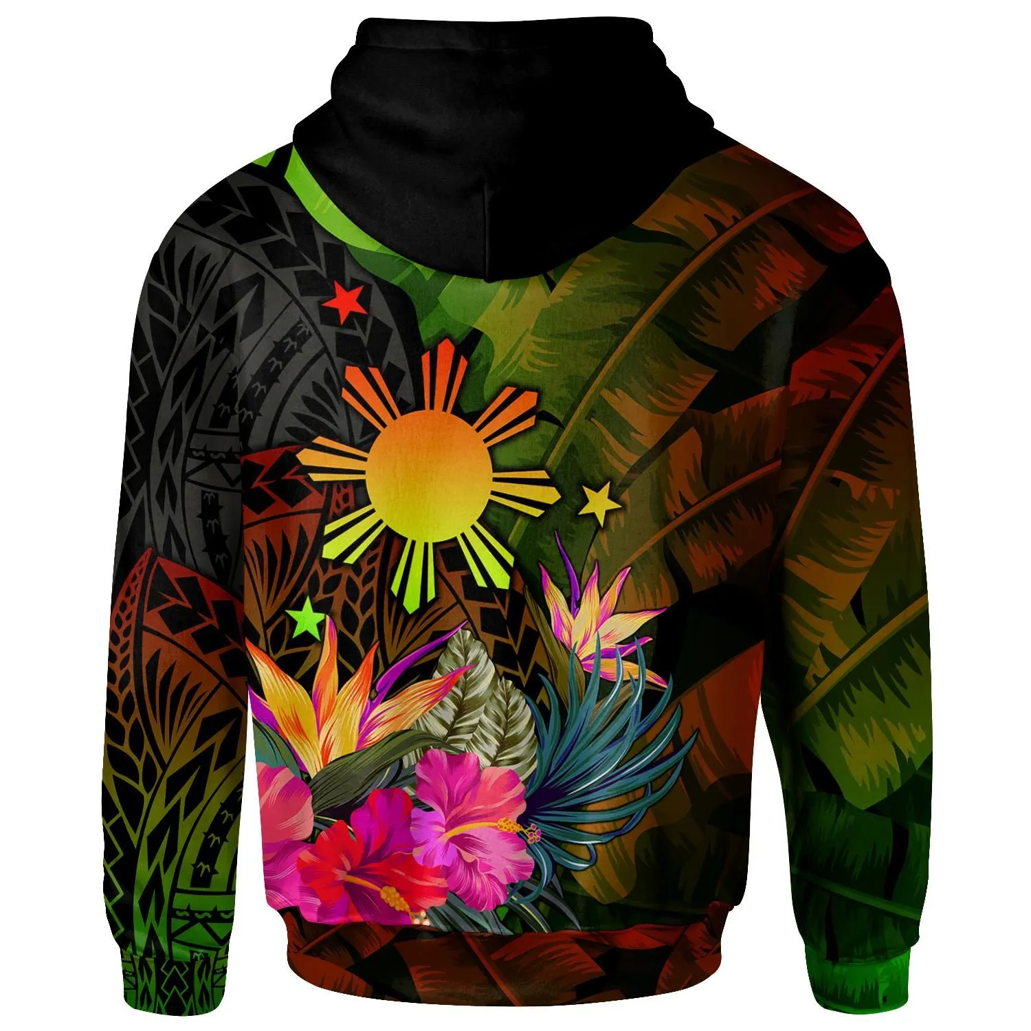 The Philippines Polynesian Personalised Hoodie -  Hibiscus and Banana Leaves