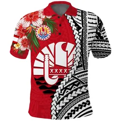 Tahiti Islands Polo Shirt Polynesian Shark Mix Tropical Flowers LT14
