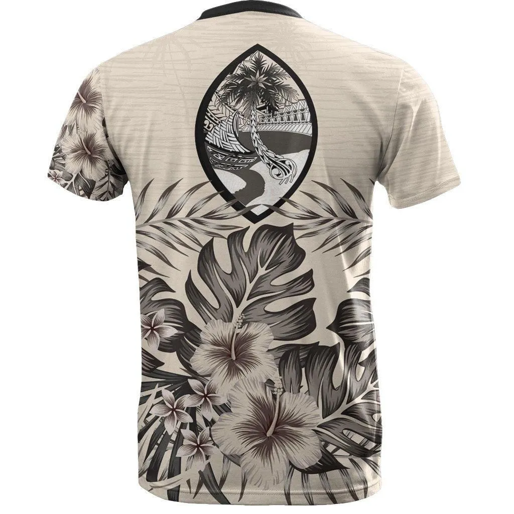 Guam T shirt - Guam Coat of Arms Beige Hibiscus