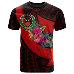 Pohnpei T shirt - Polynesian Hook and Hibiscus Red