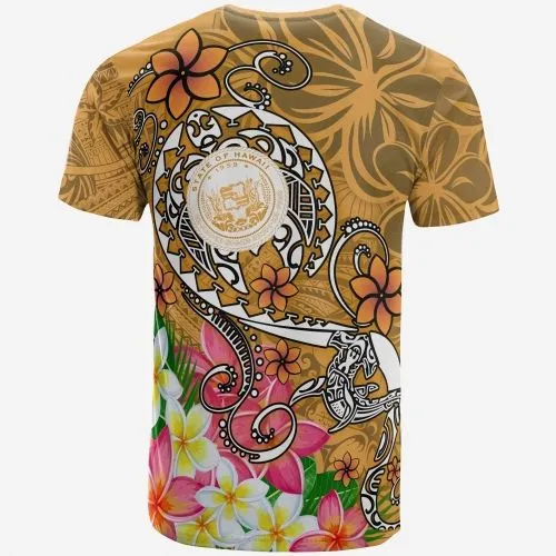 Hawaii Polynesian T-Shirts - Hawaii Seal With Turtle Plumeria (Gold)