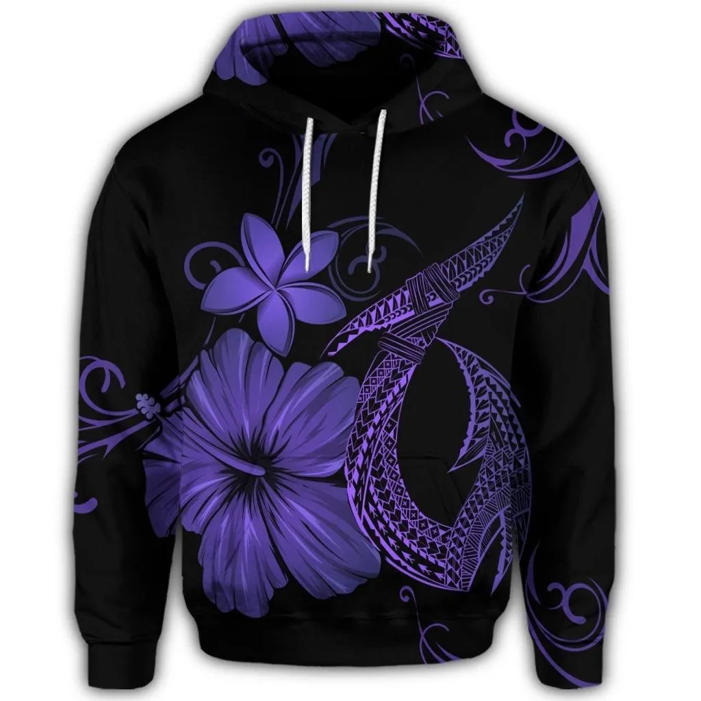 Hawaiian Fish Hook Hibiscus Plumeria Polynesian Hoodie - Purple