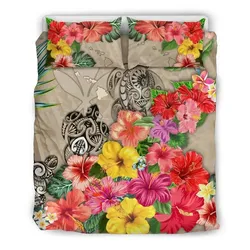 FamilyGater Bedding Set - Cover and Pillow Cases Kanaka Maoli (Hawaiian) Three Turtle Polynesian Hibiscus Colorful Duvet Cover TH5