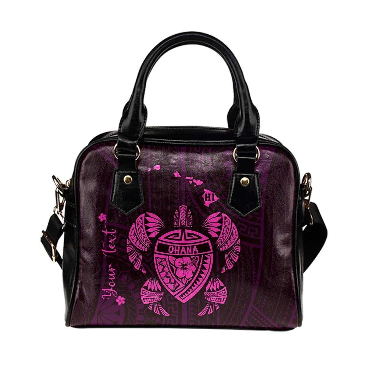 Personalized - Hawaii Kakau Polynesian Ohana Turtle Map Shoulder Handbag - Pink