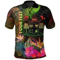 Fiji Polynesian Personalised Polo Shirt -  Hibiscus and Banana Leaves
