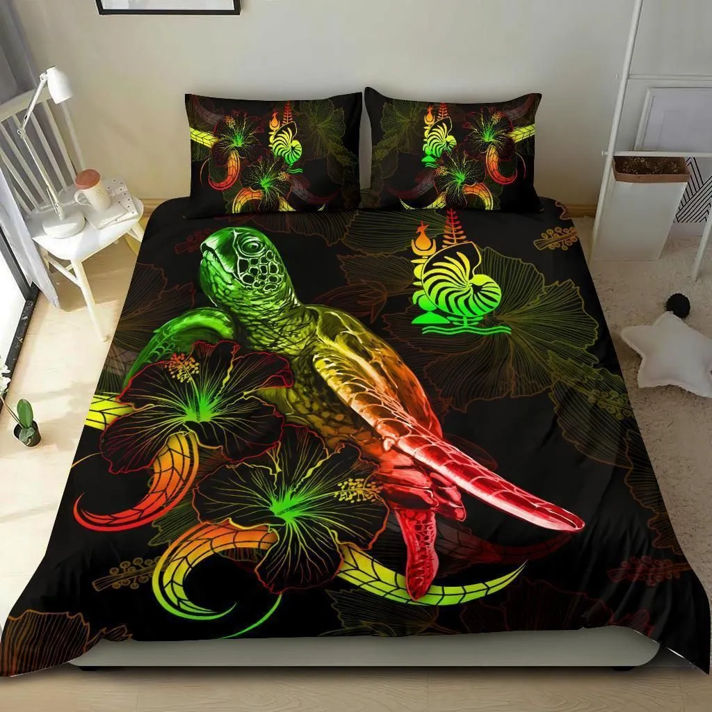 New Caledonia Polynesian Bedding Set - Turtle With Blooming Hibiscus Reggae