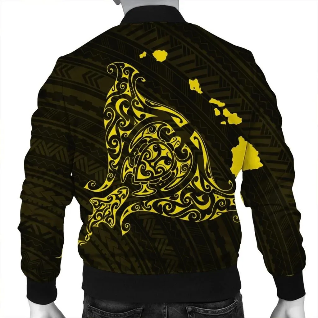 Alohawaii Jacket - Hawaiian Map Manta Ray Yellow Polynesian Bomber Jacket - AH - J4R