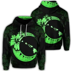 Hawaiian Map Hibiscus Turtle Polynesian Moon Hoodie Green
