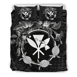 Alohawaii Home Set - Hawaii Kanaka Turtle Hibiscus Polynesian Bedding Set - Anthea Style White - AH - J4