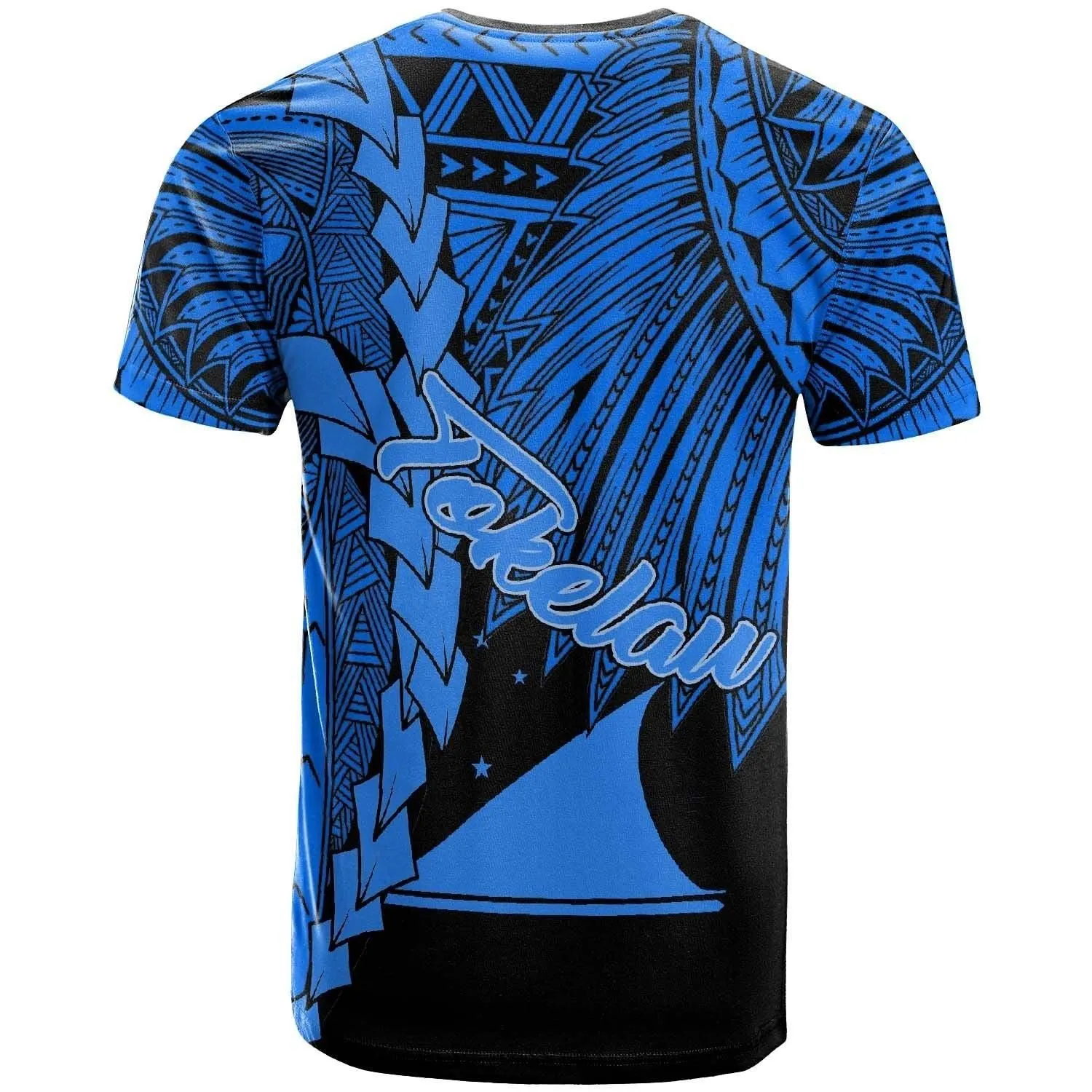 Tokelau Polynesian T shirt - Tribal Wave Tattoo Blue