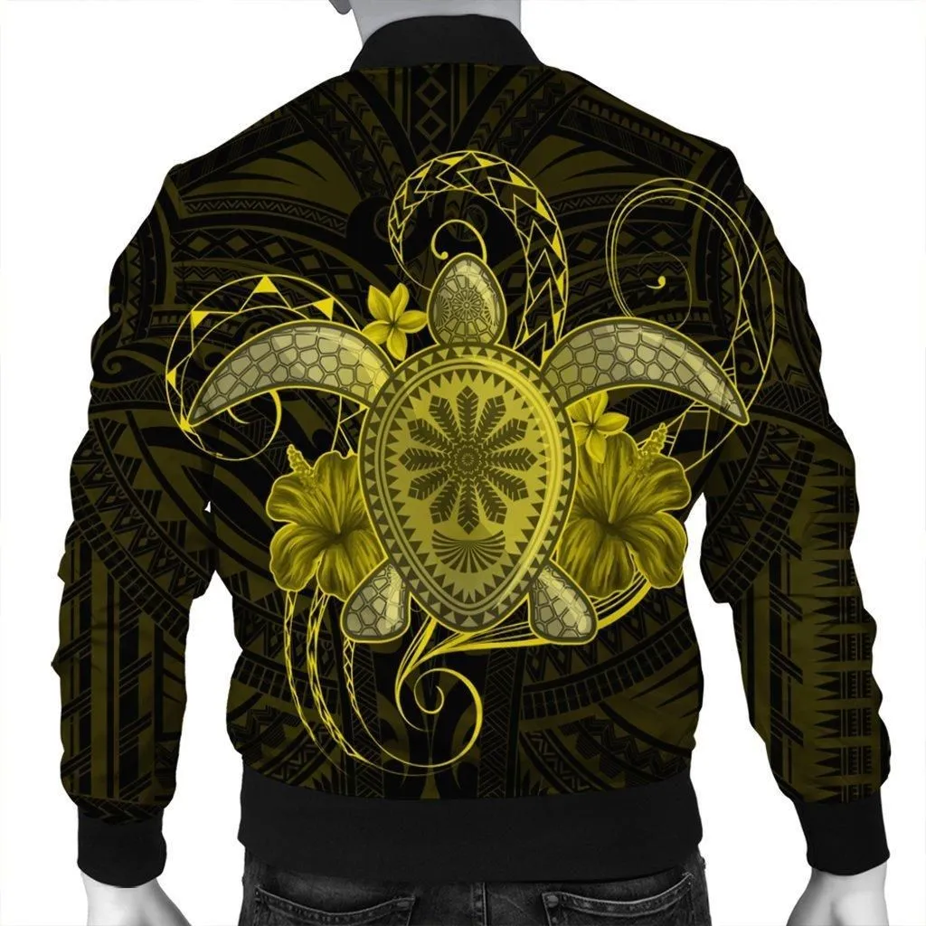 Hawaii Turtle Hibiscus Polynesian Bomber Jacket - Full Style - Yellow