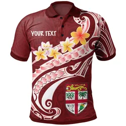 Fiji Custom Personalised Polo Shirt - Fiji Seal Polynesian Patterns Plumeria (Red)