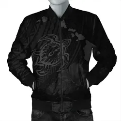 FamilyGater Jacket - Hawaiian Hibiscus Sea Turtle Swim Polynesian Bomber Jacket - Grey - AH - J5R