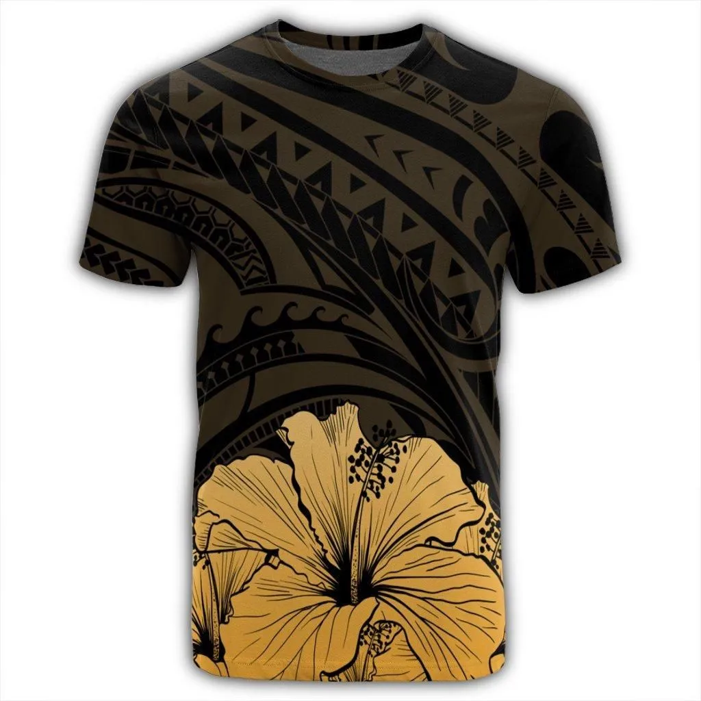 Royal Hibiscus Polynesian Tribal Golden T-Shirt - AH