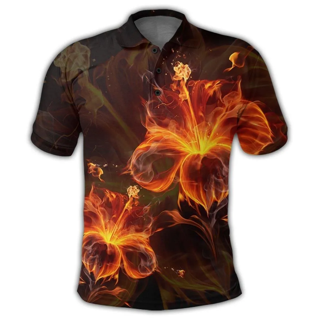 Hawaiian Hibiscus Fire Polynesian Polo Shirt - AH