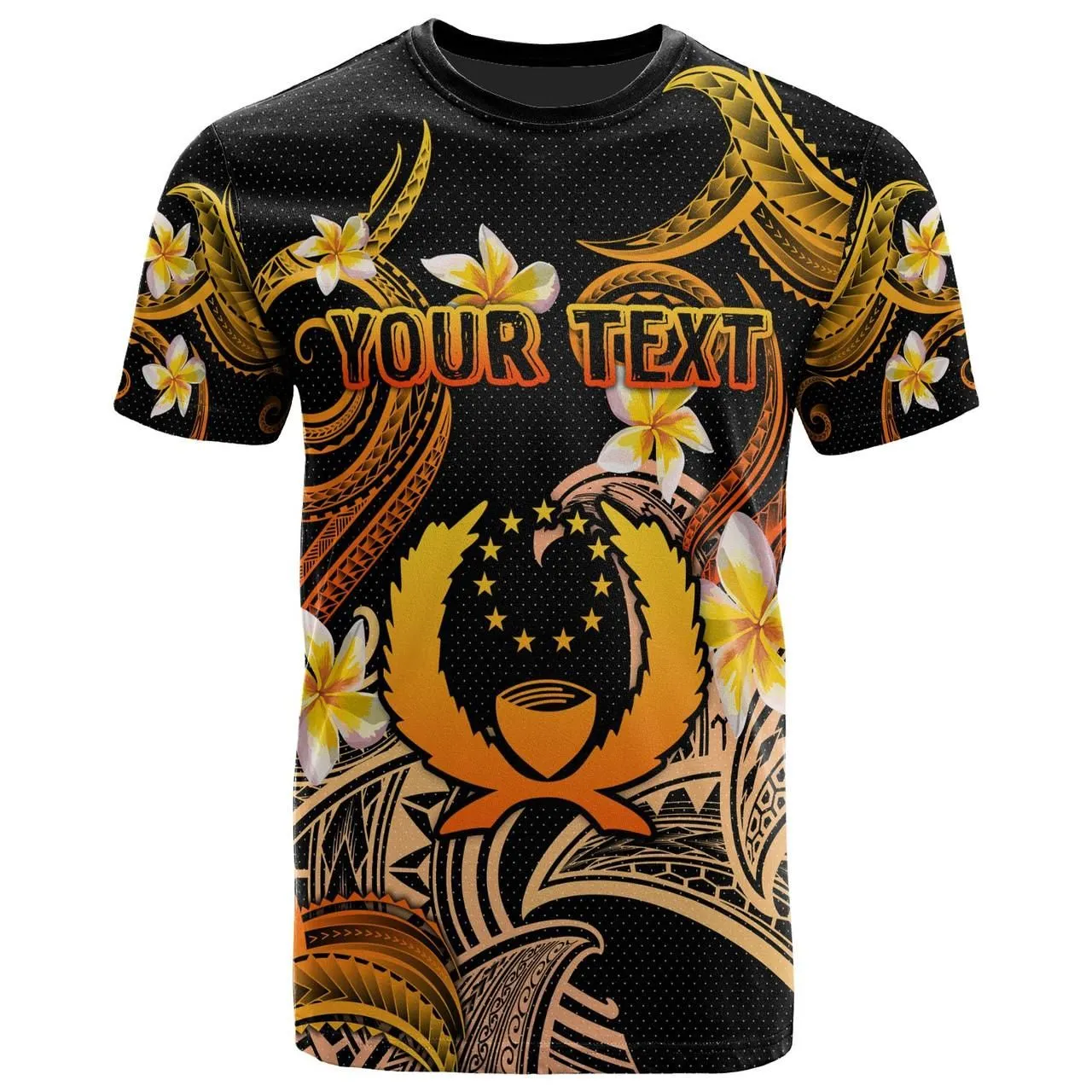Pohnpei T-shirt - Custom Personalised Polynesian Waves with Plumeria Flowers (Orange)
