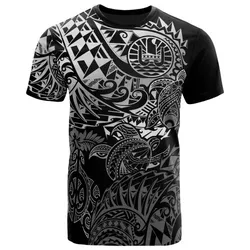 Tahiti Polynesian T shirt - White Turtle Hibiscus Flowing