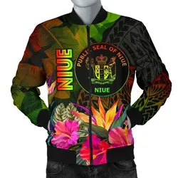 Niue Polynesian Men's Bomber Jacket - Hibiscus and Banana Leaves - BN15