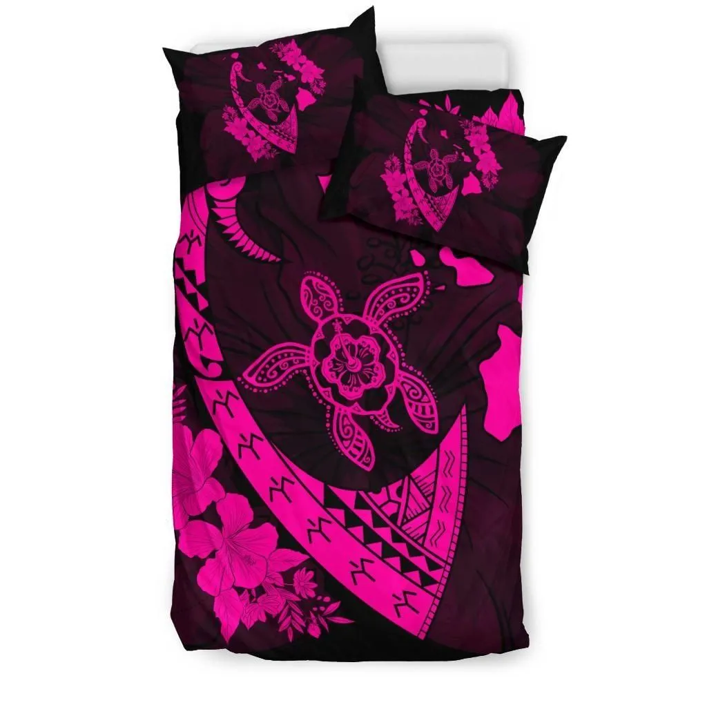 FamilyGater Bedding Set - Cover and Pillow Cases Hawaiian Map Hibiscus Turtle Fish Hook Polynesian Pink - AH - J5
