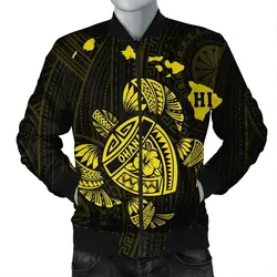 Alohawaii Jacket - Hawaiian Map Turtle Ohana Hibicus Polynesian Bomber Jacket - Yellow - AH - J6R