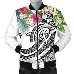 Tonga Polynesian Mens Bomber Jacket - Summer Plumeria (White)