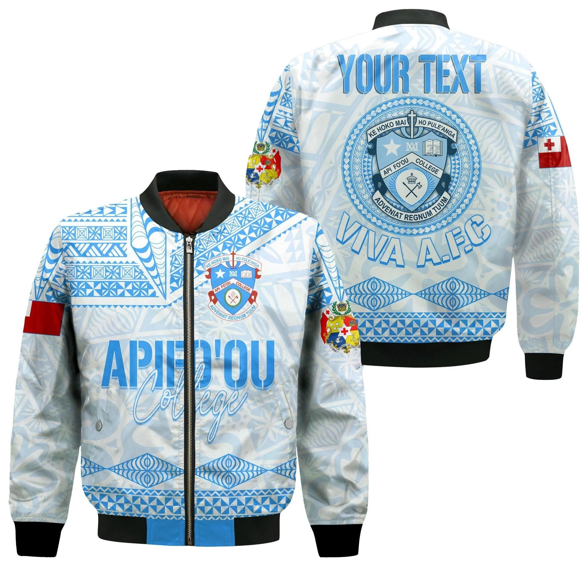 Personalised Tonga Apifoou College Bomber Jacket Viva AFC - White LT7