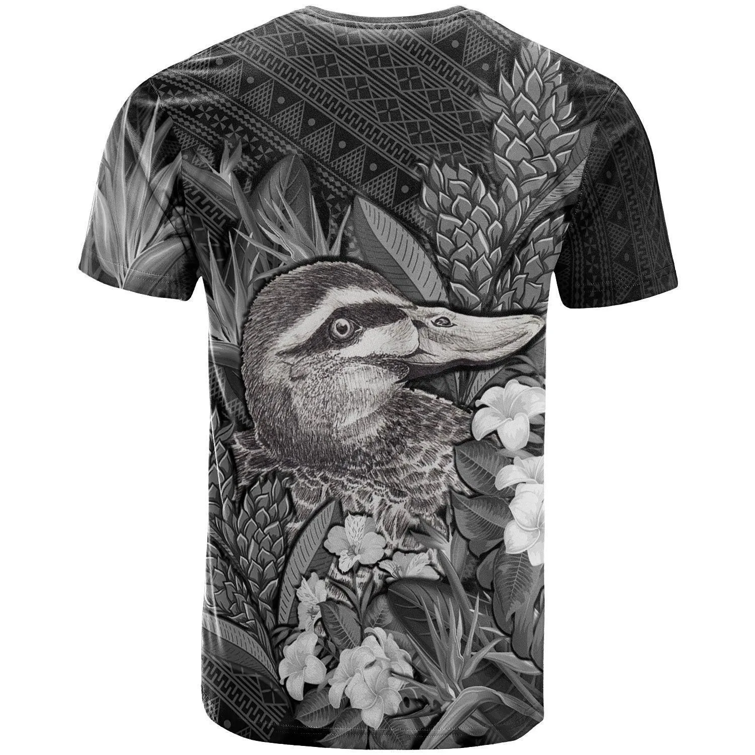 Tonga T shirt - Custom Personalised Pacific Black Duck With Tropical Flowers