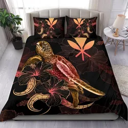 FamilyGater Bedding Set - Cover and Pillow Cases Hawaii Polynesian - Turtle With Blooming Hibiscus Gold - BN22