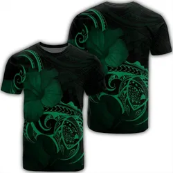 Hawaii Map Turtle Hibiscus Divise Polynesian T-Shirt Green - AH