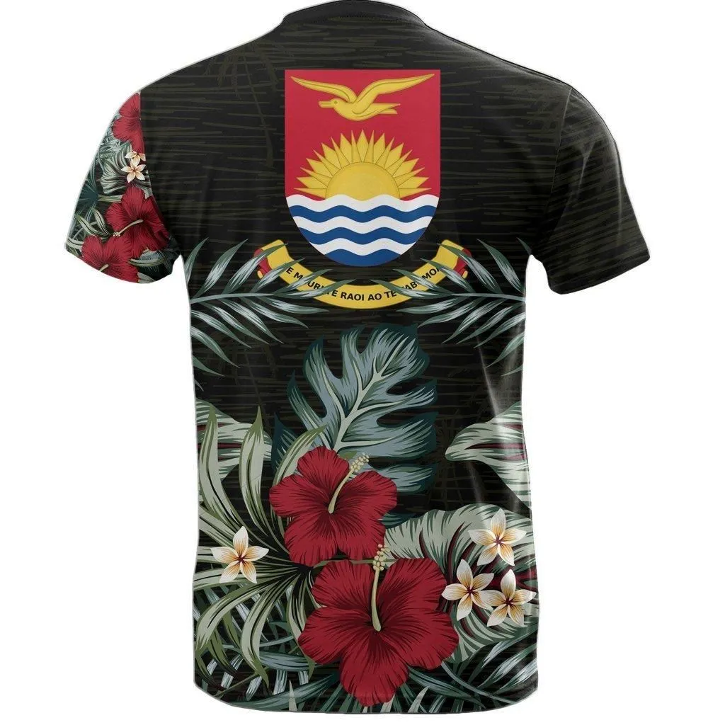 Kiribati T Shirt - Kiribati Coat Of Arms Hibiscus Palm Leaves
