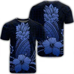 Hawaii Polynesian Pineapple Hibiscus T-Shirt - Blue - AH