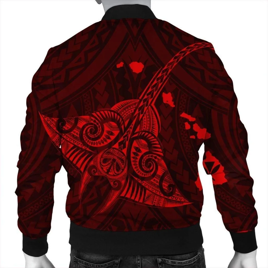 Hawaiian Map Kanaka Manta Ray Polynesian Bomber Jacket Red