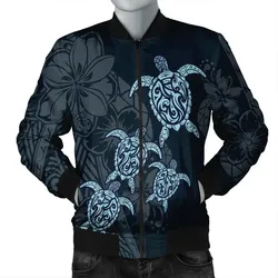 FamilyGater Jacket - Hawaiian Hibiscus Plumeria Sea Turtle Polynesian Bomber Jacket - AH - JR