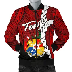 Tonga Polynesian Mens Bomber Jacket - Tribal Wave Tattoo Flag Color
