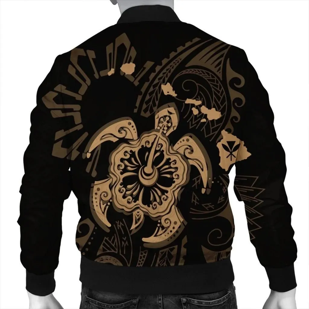 Alohawaii Jacket - Hawaiian Map Kanaka Hibiscus Turtle Gold Polynesian Bomber Jacket - AH - J4R