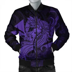 Hawaiian Map Hula Girl Hibiscus Kanaka Polynesian Bomber Jacket - Purple