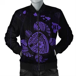 FamilyGater Jacket - Hawaiian Map Turtle Ohana Hibicus Polynesian Bomber Jacket - Purple - AH - J6R