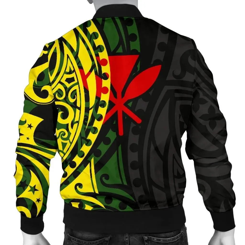 Hawaii Men's Bomber Jacket - Polynesian Patterns With Hibiscus Flowers - BN15